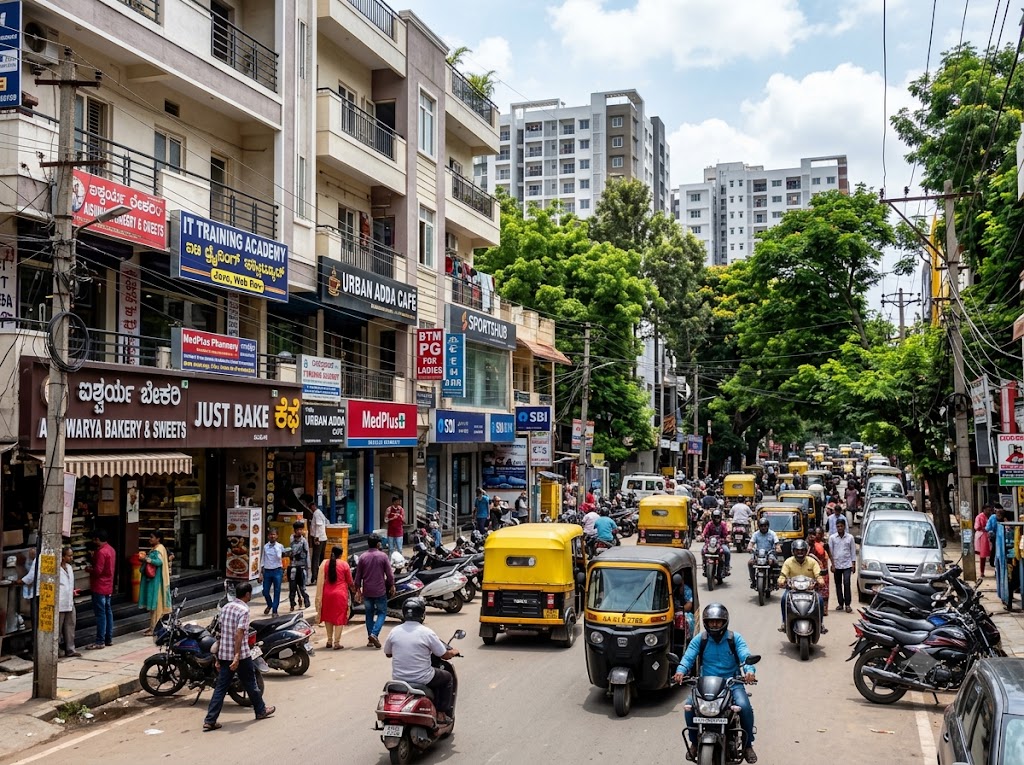 BTM 2nd Stage busy commercial street and tech hub area Bangalore